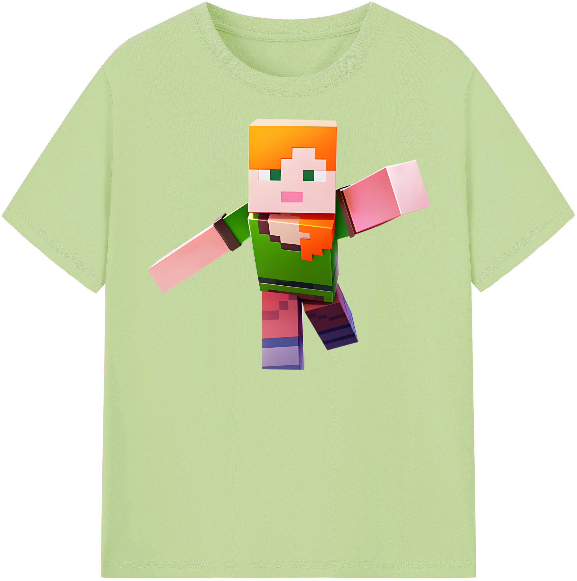（画像用） マインクラフト ブロックの世界 Minecraft MC Block world 綿100％半袖Tシャツ（フロントプリント）